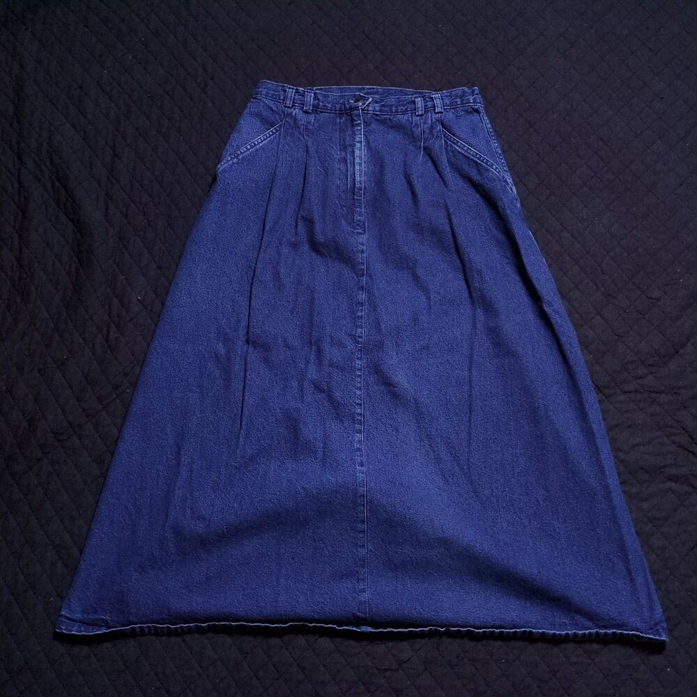 Vintage 90s Woolrich Denim Maxi Skirt Womens 10 Blue Pleated A-Line 1990s
